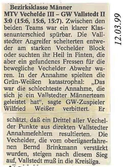 12.03.1999 Relegation Bezirksklasse 2. Herren