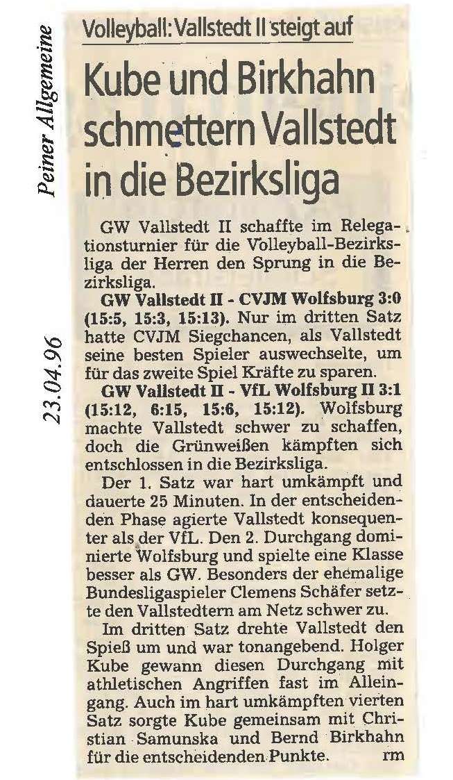 23.04.1996 Relegation Bezirksliga 2. Herren
